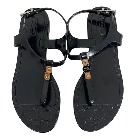 Coach Black Piccadilly Jelly Sandals Silver Hardware Womens Size 6B w/ Hang Tag - Picture 1 of 5